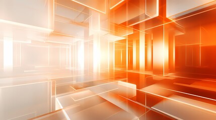 Wall Mural - Digital technology orange and white abstract geometric city illustration poster background