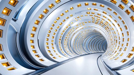 Poster - Futuristic Metallic Tunnel with Glowing Lights and Abstract Geometric Patterns
