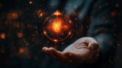 Businessmans hand holding a virtual target with a arrow