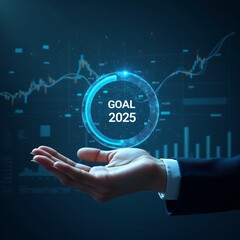 Aufkleber - Business People Analyzing Financial Data Charts for Goal and Target Achievement in 2025: A Concept of Trading Forex, Investing in Stock Markets, and Digital Assets