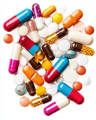 A variety of pills and capsules. AI.