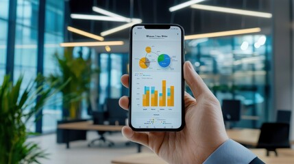 Poster - Businesswoman Analyzing Financial Data on Smartphone in Office