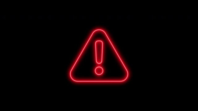 red neon exclamation mark. notice neon icon animation.