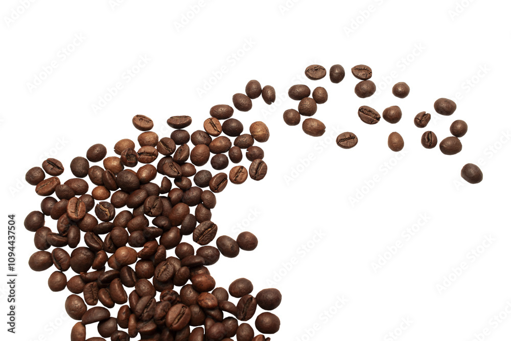 Falling coffee beans isolated on white background with clipping path ...