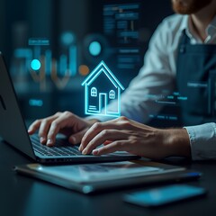 Poster - Real Estate Investment Analysis with Laptop: Understanding Mortgage Loans, Interest Rates, and Insurance for Smart Property Planning