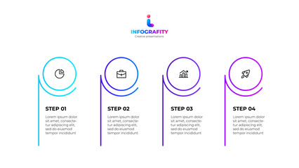 Fototapete - Vertical outline elements with 4 steps or options. Concept of timeline business development process