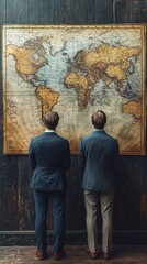 Poster - Business Partners Analyzing Global Corporate Expansion Opportunities on Digital World Map