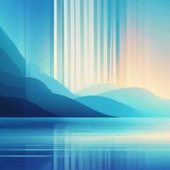 Leinwandbilder - Abstract serene landscape with layered mountains and reflective water in soft blue tones