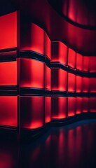 Poster - Curved red illuminated panels create a futuristic and dramatic architectural interior
