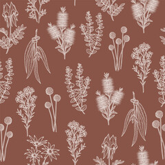 Wall Mural - Hand drawn Australian native flowers seamless pattern