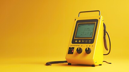 Poster - retro yellow portable device with display showing blueprint