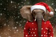 © Flowaiart - A small elephant wearing a red sweater and a santa hat