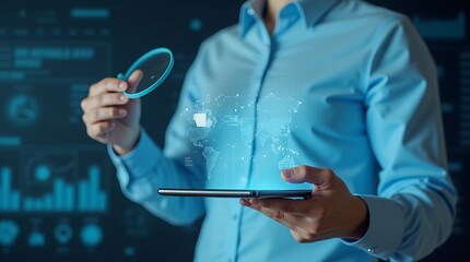 Poster - Focused Accountant Examining Financial Documents with a Magnifying Glass to Ensure Accurate Quality Assessment and Thorough Auditing Process for Business Evaluations