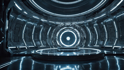 Poster - Futuristic generic technology room with a platform in its center