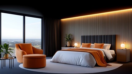 Wall Mural - Modern bedroom design scenic view interior photography minimalist environment elegant concept