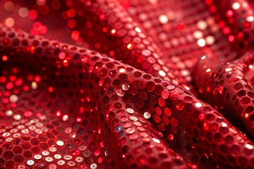 Wall Mural - sparkling red sequin fabric texture close-up