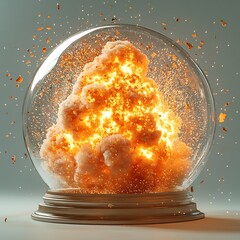 Poster - Explosive Eruption Shattering Glass Dome Ignites Fiery Spectacle