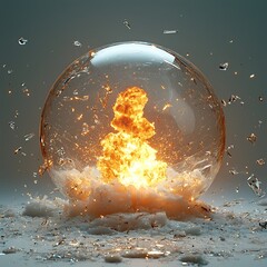 Poster - Explosive Glass Dome Shattered in Slow Motion with Fiery Blast