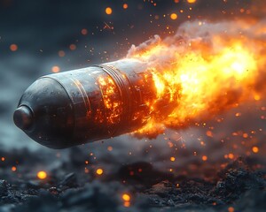 Poster - Futuristic Handheld Bomb Exploding with Holographic Energy Bursts and Glowing Shrapnel