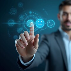 Aufkleber - Customer Service and Satisfaction Concept: Business Professionals Engaging with a Virtual Screen to Provide Positive Feedback and Ratings