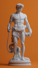 Poster - A white statue of a muscular male figure, draped in fabric, holding a serpent.