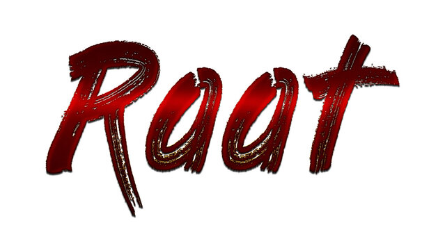 3D blood red Hindi word design of Raat on white background.