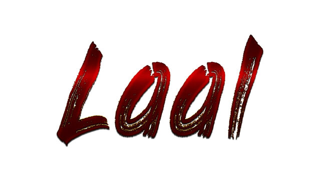 3D blood red Hindi word design of Laal on white background.