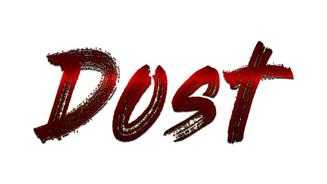 3D blood red Hindi word design of Dost on white background.