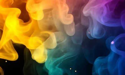 Wall Mural - Abstract colorful smoke and glowing particles on a dark background.