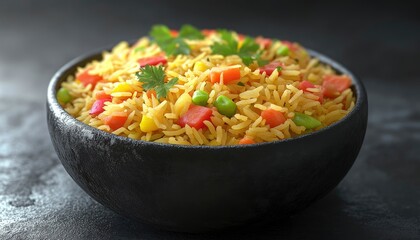 Sticker - A bowl of colorful rice mixed with vegetables and herbs, showcasing a vibrant dish.