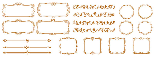 Leinwandbilder - Decorative design set featuring flourish borders, corner elements, and frames, ideal for invitations, menus, and page embellishments. Perfect for enhancing layouts with elegant vector details.