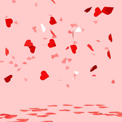 Fototapete - Heart shaped confetti on pink background