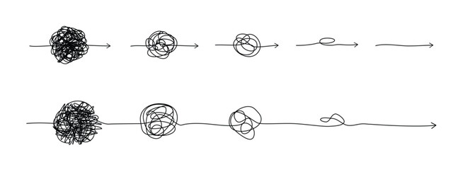 Wall Mural - complex line and complicated way. idea thinking process concept. messy ball becomes a straight line 
