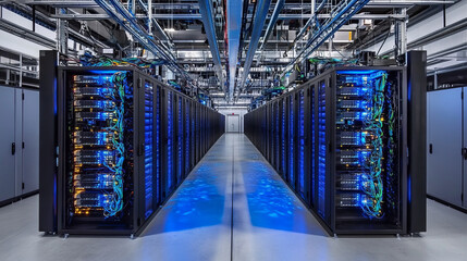 Poster - data centers use cloud computing to analyze massive datasets. they store, protect, and process onlin