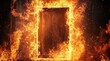 © 娜 赵 - Flames surrounding an open door, flames surrounding the frame of a rectangular wooden door