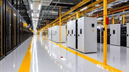 Poster - Modern Digital Data Center with Rows of Racks and Servers