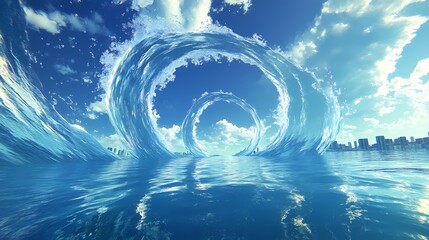 Wall Mural - Digital technology blue abstract vortex city illustration poster background