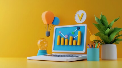 Poster - digital data analytics and business growth concept on laptop