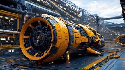 Poster - Massive Futuristic Spacecraft in Vast Technological Environment
