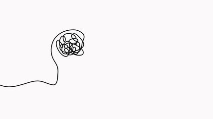 Poster - Two human heads with chaos and order thoughts continuous line drawn animation. Mental health therapy concept animated video.