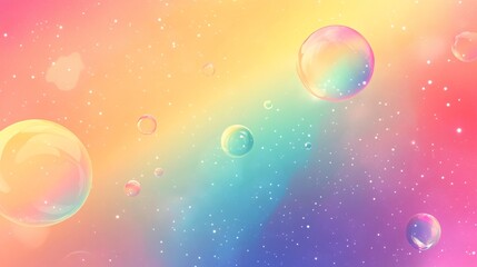 Poster - Soap bubbles floating on a colorful pastel rainbow background