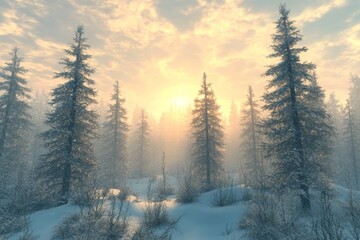 Wall Mural - The snow-covered forest of fir trees in winter is a beautiful sight