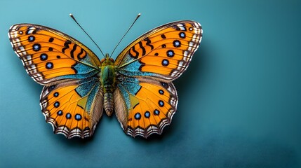 Poster - Stunning close up view of a butterfly s wings showcasing their intricate kaleidoscopic patterns against a clean minimalist background providing ample copy space for design or messaging