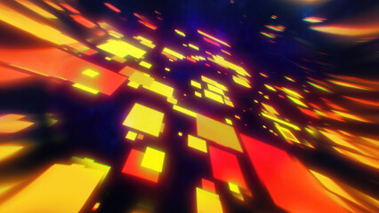 Poster - A vibrant fast-moving glowing orange and yellow squares of energy and motion for digital acceleration, technology, and innovation