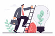 © johndaly - reativity idea, solution or persuade success, climb up career ladder or business growth, improvement progress, personal development concept, businessman climbs up ladder to reach lightbulb grow plant
