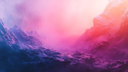 Wall Mural - Vibrant surreal mountain range emerging from otherworldly fog in a colorful landscape