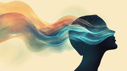 Aufkleber - Isolated on a white background, a person is immersed in a breathwork practice, accompanied by dynamic air wave visuals.