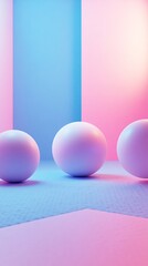 Poster - Three spheres resting on surface with pink and blue lighting