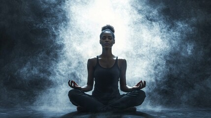 Aufkleber - A serene individual sits cross-legged with closed eyes and hands on knees, embodying mindfulness meditation against a white background.