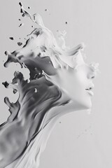 Aufkleber - White paint splashing and forming a female face profile on white background